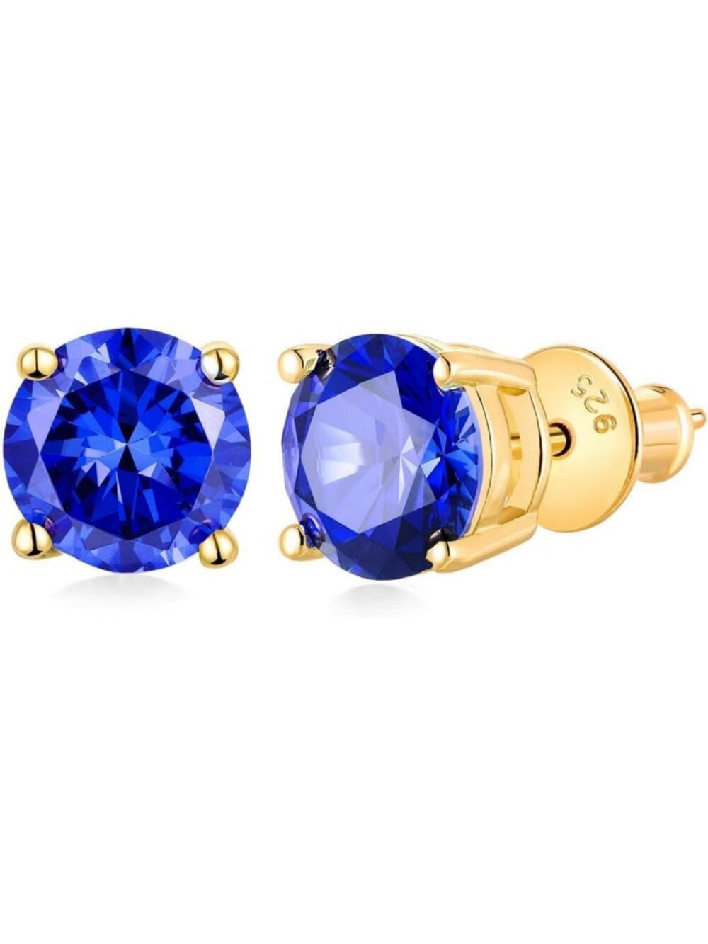 Sterling Silver Birthstone Stud Earrings, 4-Prong Set, Round Cut, 5-7.5mm